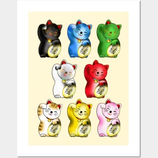 Maneki neko right paws with gold coin Posters and Art